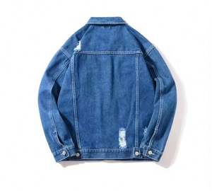 แจ็คเก็ตยีนส์ผู้ชายแฟชั่น สไตล์ลำลอง สำหรับกิจกรรมกลางแจ้ง ปกพับได้ ทันสมัย สีน้ำเงิน สีฟ้าอ่อน - Product Image 5