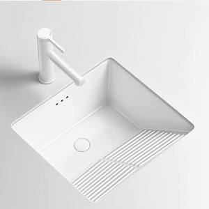 Plan de lavage en céramique encastré moderne et minimaliste pour salle de bain avec vasque intégrée et lavabo - Product Image 1