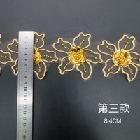 Dentelle indienne décorative haut de gamme, garniture en dentelle dorée, fleurs à sequins, dentelle perlée pour décoration de mariage