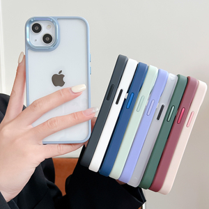 HZY 14 Pro Max Case For iPhone Transparent TPU PC Phone Case Metal Button And Camera Surround Case For iPhone Samsung