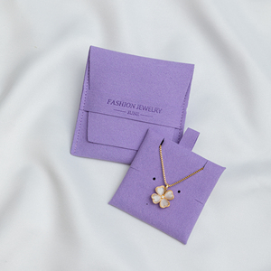 Petites pochettes à bijoux personnalisées violettes 8*8CM avec logo, pochette d'emballage pour bijoux en microfibre et insert - Product Image 1
