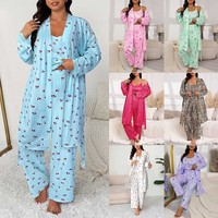Nouvel ensemble de pyjama 3 pièces pour femme 2026 : caraco, pantalon de pyjama et robe de chambre