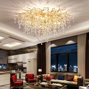 Lámpara de techo de gota de lluvia de rama de aluminio, candelabro de cristal K9 de lujo dorado moderno para sala de estar - Product Image 2