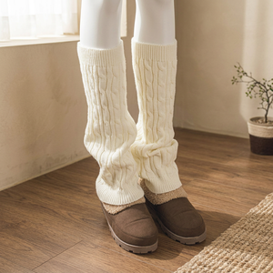 White Twisted Knit <b>Leg</b> <b>Warmers</b> - Product Image 3