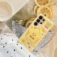 Coque de téléphone en silicone souple jaune crème avec support étoile 3D souriante pour Samsung Galaxy S26 Ultra S25 A57, protection et prise en main améliorées