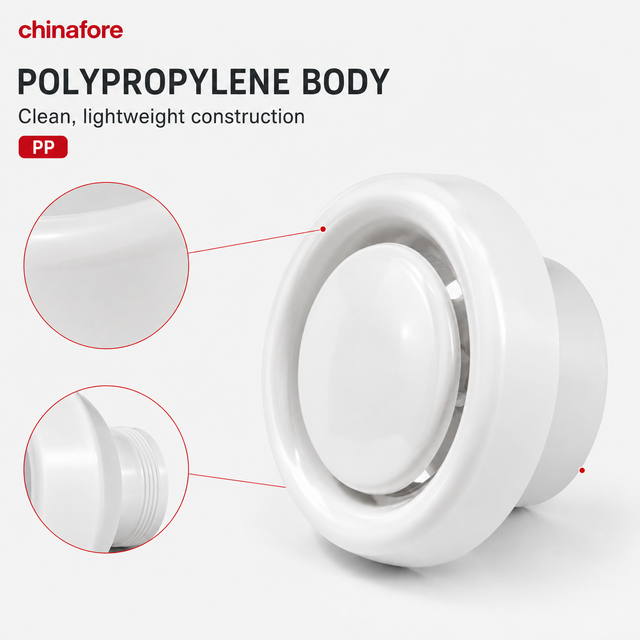 PAV-C Adjustable Round Ceiling Air Vent PP Plastic Diffuser for HVAC Supply and Exhaust Duct Systems
