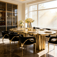 Table à manger de luxe haut de gamme, design unique, forme originale, villa, restaurant, banquet, ensemble de meubles pour 6 à 8 personnes