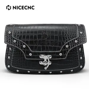 NiceCNC tas kaca depan sepeda motor bertatah kulit untuk Harley Road King Softail 1995-2021 2022 2023