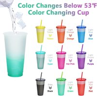 Tasse en plastique réutilisable de couleur variable de 24oz en gros avec couvercle et tasse de stade à couleur changeante en paille
