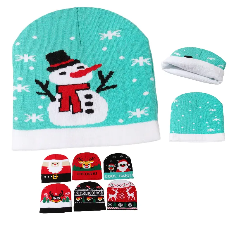 Divirta-se a brincar com boneco de neve, chapéus de inverno chiques, boné de malha de cabeça quente, gorros jacquard personalizados, chapéu da moda para presente de natal, chapéu infantil