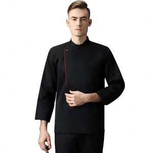 Conjunto de Uniforme de Trabajo de Cocina, Chaqueta de Chef Negra de Color Sólido, Manga Larga, Ropa Personalizada para Restaurante, Fabricantes de Uniformes - Product Image 6