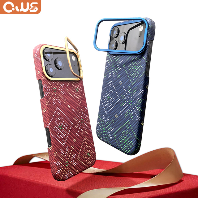 QIWS Aramid Fiber Luxury Dropping Lightweight 25g Shockproof Anti-Fingerprint Embossed Magnetic Custom Lens Mount Phone Case