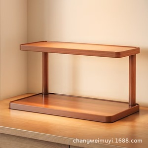 Solid Wood Two Layer Storage Rack For Desk Office Home <b>Kitchen</b> Organization With Cup Tea Set Stationery Food Storage - Product Image 5