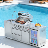 Îlot BBQ Intégré Moderne de Luxe Personnalisé, Cuisine Extérieure, Grill au Gaz Naturel 7 Brûleurs, Modulaire en Acier Inoxydable