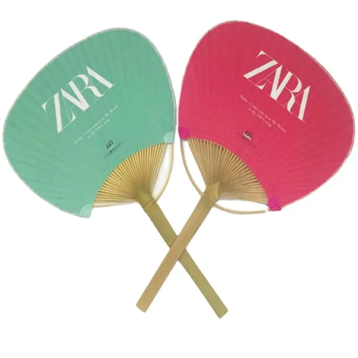 Custom paper with logo printing bamboo   Raw paper Fan wedding paper paddle hand fan
