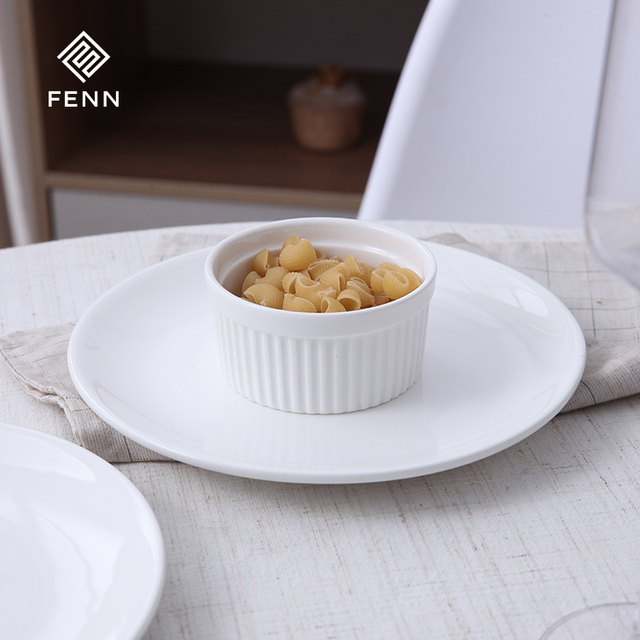 FENN 3.5 Inch Porcelain Souffle Ramekins for Baking Creme Brulee Dishes Ceramic Pudding Cup for Desserts Small Bowl Souffle