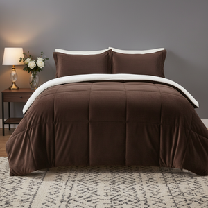 Comfortable Soft and Warm 3-piece Flannel Sherpa Reversible Polyester <strong>Comforter</strong> <strong>Set</strong> - Product Image 1