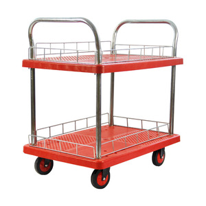 2-लेयर हैंडकार्ट पैनल प्लास्टिक डबल लेयर ट्रोली डबल लेयर 2 हैंडल ट्रॉली का उपयोग माल के परिवहन या भंडारण के लिए किया जाता है - Product Image 2