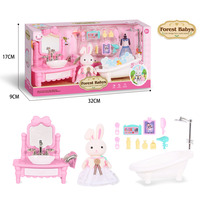 Bricolage lapin rose maison de poupée Mini meubles Mini chambre à coucher mignon lapin jeu maison jouet fille cadeau d'anniversaire