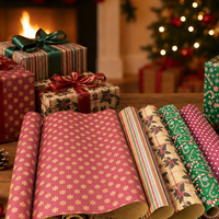 Kertas Kado Natal Berlapis Kraft 5m Ramah Lingkungan untuk Pembungkus Kado Liburan, Kemasan Buket Bunga, Dekorasi Rumah