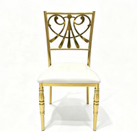 Chaise de mariage de luxe en acier doré, chaise de banquet rembourrée blanche, chaise d'événement de style français pour hôtel et restaurant