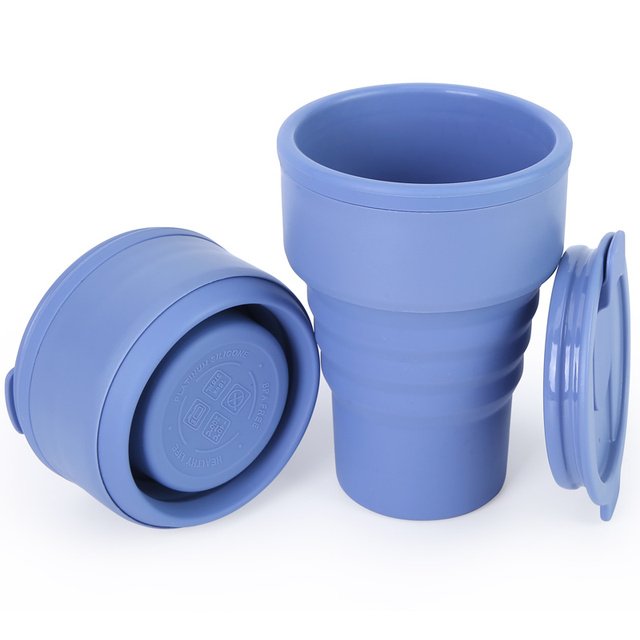 Portable OEM Eco Friendly Collapsible Travel Coffee Mug Silicone Foldable Coffee Mug Cup With Lid