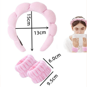 Ensemble bandeau de spa et manchettes en tissu éponge bouffant, antidérapant et doux, pour le soin de la peau et des cheveux, pour femmes, pour le lavage du visage et le maquillage - Product Image 1