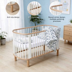 Lit bébé ovale en bois pour enfants, meubles pour filles et garçons, lit mobile portable pour bébés avec pare-chocs, pour les enfants de moins de 12 ans - Product Image 3