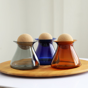 Toples makanan kaca borosilikat berwarna kerucut, toples makanan teh biji kopi dengan colokan atas gabus - Product Image 2