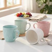 Ensemble de tasses en céramique, couleur pastel, pour couple, tasse à café ou à thé, intérieur blanc, poignée cylindrique, style moderne, café, logo personnalisé, OEM