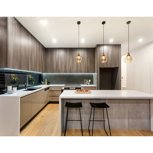 Ensemble d'armoires de cuisine en panneaux de particules bon marché, design moderne, imitation bois, mélamine, MDF, avec électroménagers - Product Image 2
