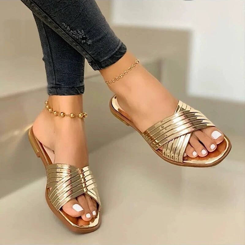Summer Shoes Woman Sandals Flat Sandalias Mujer Thin Strips Gladiator Beach  Sandals Ladies Slides slipper
