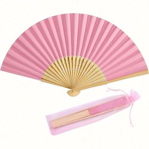 Abanico de Mano de Bambú con Impresión en Seda Blanca, Precio de Fábrica, para Bodas y Fiestas, 21 cm, 8 Pulgadas, Regalo Empresarial Económico, Decoración DIY - Product Image 1