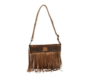 Sac à bandoulière marron à franges style bohème pour femme, sac à main élégant et décontracté avec poignée et pompons - Product Image 1