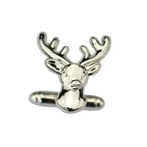 OEM Manufacturer Custom Your Own Logo Tie and Cufflink Sets 17 mm Steel Moose Head Metal Silver Cufflink Men Cufflinks