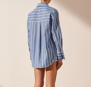 Vêtements pour femmes en coton biologique 100% personnalisés, tenue décontractée ample 2 pièces à rayures pour les vêtements de salon avec décoration de boutons - Product Image 4