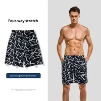 Shorts de plage décontractés pour hommes grande taille, 100 % polyester, taille élastique, séchage rapide, imprimé numérique, tricoté, mi-longueur