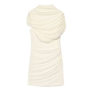 Ropa de Invierno para Mujer, Nuevo Vestido Corto Blanco sin Mangas con Cuello Alto y Adornos en Capas Elegantes - Product Image 4