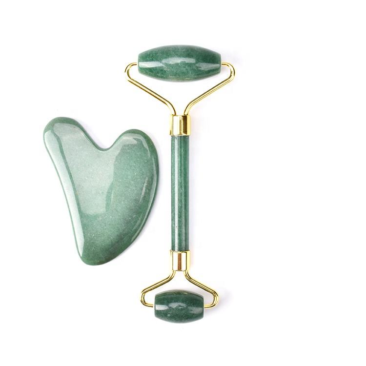 green aventurine roller and heart shape gua sha