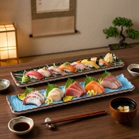 Plateau à sushi long de style japonais, assiette en mélamine nigiri, plat de service rectangulaire pour la restauration