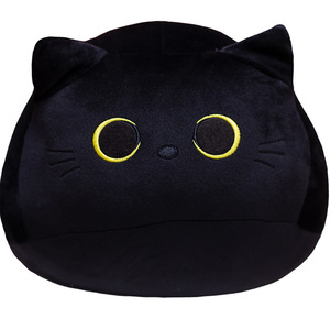 Coussin en peluche Taro Ball Cat noir avec yeux jaunes, rembourrage en coton doux pour enfants, cadeau de Noël unisexe - Product Image 1