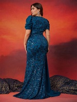 Robe de soirée/mariage sirène élégante X872 grande taille en dentelle luxueuse et sequins, col en V, longueur ras du sol, couleur bonbon, pour demoiselle d'honneur