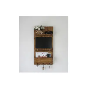 Custom hot sales Vintage natural Wood blackboard Reclaimed wood kitchen organizer 3 hook key holder letter rack chalk board