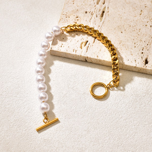 <span class=keywords><strong>Bracciale</strong></span> Classico in Acciaio Inossidabile Placcato Oro 18K <span class=keywords><strong>con</strong></span> Catena a <span class=keywords><strong>Volpe</strong></span> e Chiusura OT, Bracciali <span class=keywords><strong>con</strong></span> Perle Anti-Ossidazione per Donne e Ragazze - Product Image 6