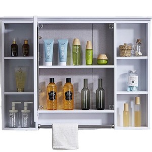 Wan Yusen Bathroom <b>Mirror</b> Cabinet <b>Wall</b> Mounted <b>Rectangle</b> Storage Rack With Towel Bar Tempered Glass Durable - Product Image 5