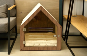 บ้านสัตว์เลี้ยงในร่มทันสมัยสำหรับสุนัขและแมว พร้อมประตูอะคริลิกและหลังคาผ้า บ้านสุนัขในร่ม คอกสัตว์เลี้ยง บ้านสัตว์เลี้ยงไม้ - Product Image 3