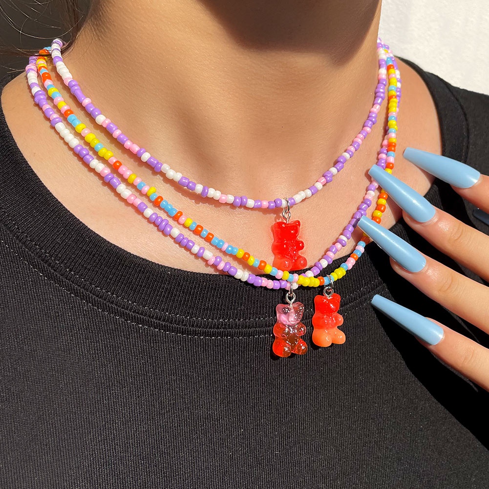 Collana Con Ciondolo Orsetto Gommoso Colorato - Girocollo Regolabile In Ferro E Resina - Gioiello Estetico A Strati Per Donne E Ragazze - Regalo Originale