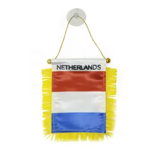 Wholesales Cheap digital print polyester Netherlands Hanging satin pennant banner with suction cup and fringe