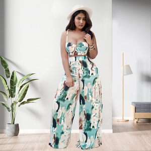 Casual Tie Dye Sling Crop Top Wide Leg Pants 2-piece <b>Set</b> Fashion - Product Image 2