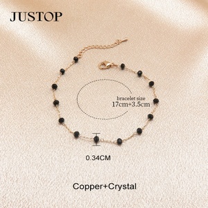 New Trendy 18K Gold Plated Brass Jewelry Black Agate Bead Chain <b>Bracelet</b> with Natural Stone <b>Charm</b> <b>Bracelets</b> <b>for</b> Women - Product Image 2